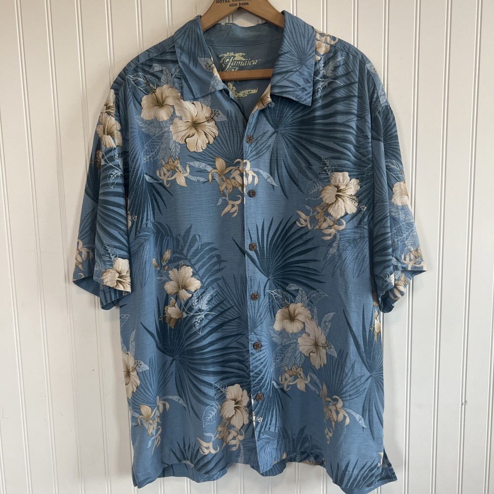 Jamaica Jaxx Mens Black 100% Silk Short Sleeve Button Up Shirt XL Lightweight